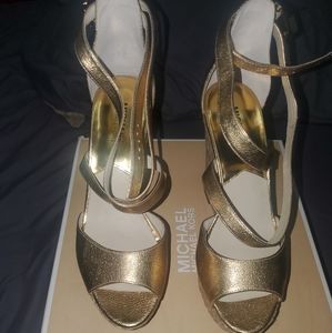 Michael kors gold platform wedge sandals. Size 10 women